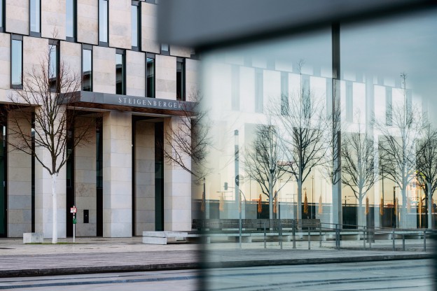 The modern entrance to a Steigenberger hotel.